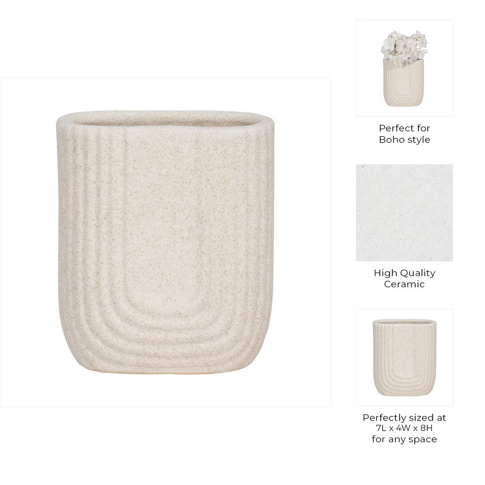 Decorative Floral Vase | Upside Down Arch Design | 8’’ Speckled Sand Ivory SBH-19841