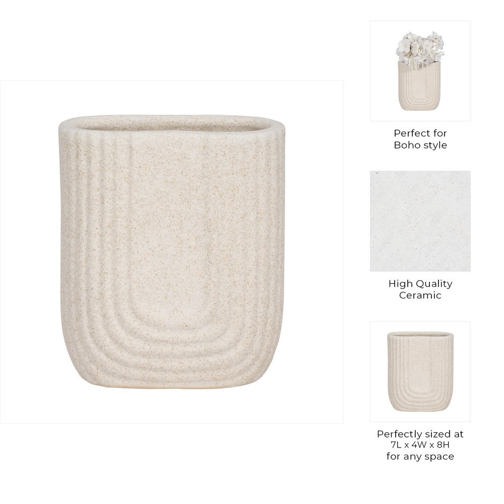 Decorative Floral Vase | Upside Down Arch Design | 8" Speckled Sand Ivory