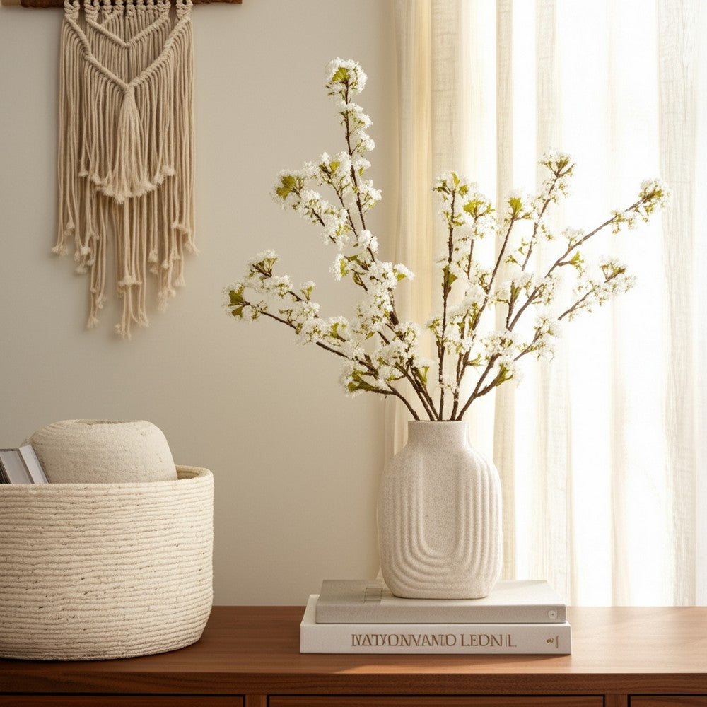 Decorative Floral Vase | Upside Down Arch Design | 8" Speckled Sand Ivory