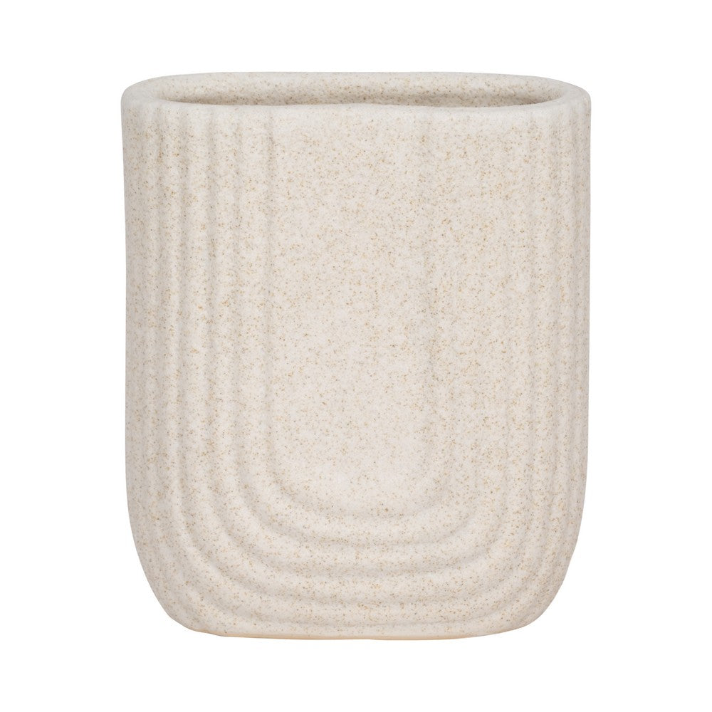 Decorative Floral Vase | Upside Down Arch Design | 8" Speckled Sand Ivory