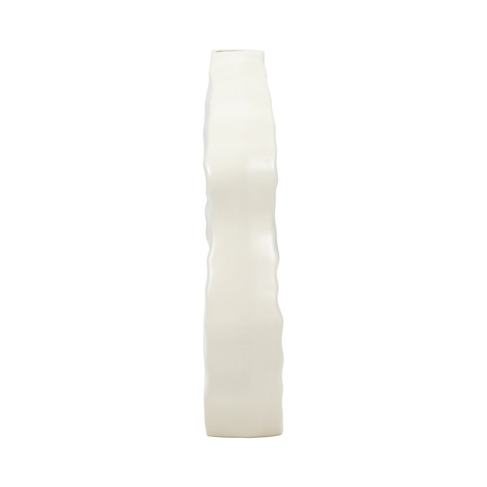 Decorative Vase | Open Ring Cut Out | Ribbed Ivory Ceramic | 12"