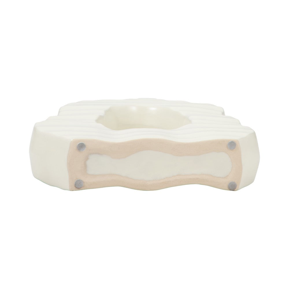 Decorative Vase | Open Ring Cut Out | Ribbed Ivory Ceramic | 12"