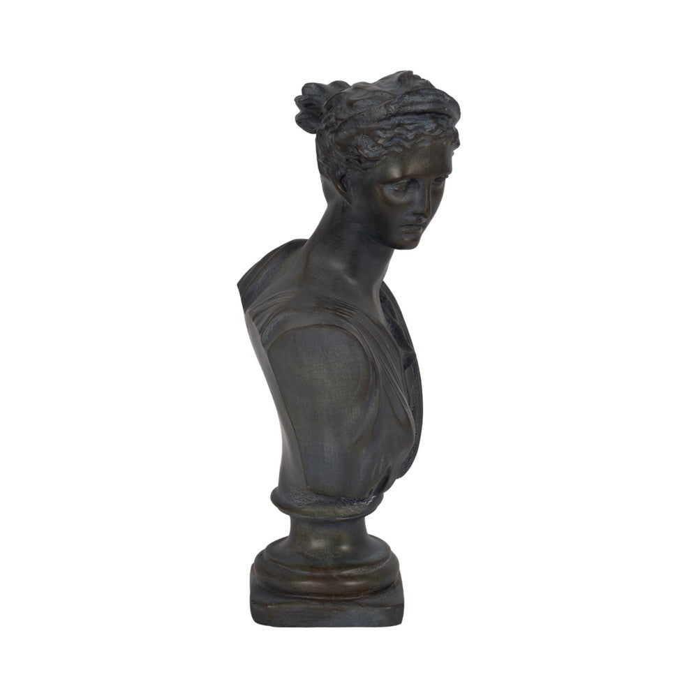 Eona Grecian Bust Figurine | Intricate Details | 12" Bronze Distressed Resin