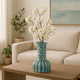 Decorative Vase | 9" Tall Coastal Ribbed Design | Glazed Blue & White