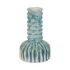 Decorative Vase | 9" Tall Coastal Ribbed Design | Glazed Blue & White