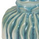 Decorative Vase | 9" Tall Coastal Ribbed Design | Glazed Blue & White