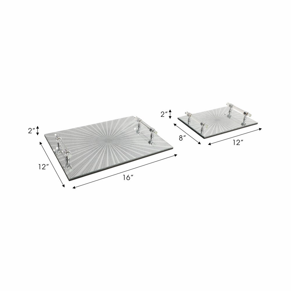 Sparkly Starburst Decorative Tray Set of 2 | Glass Handles | Silver Finish