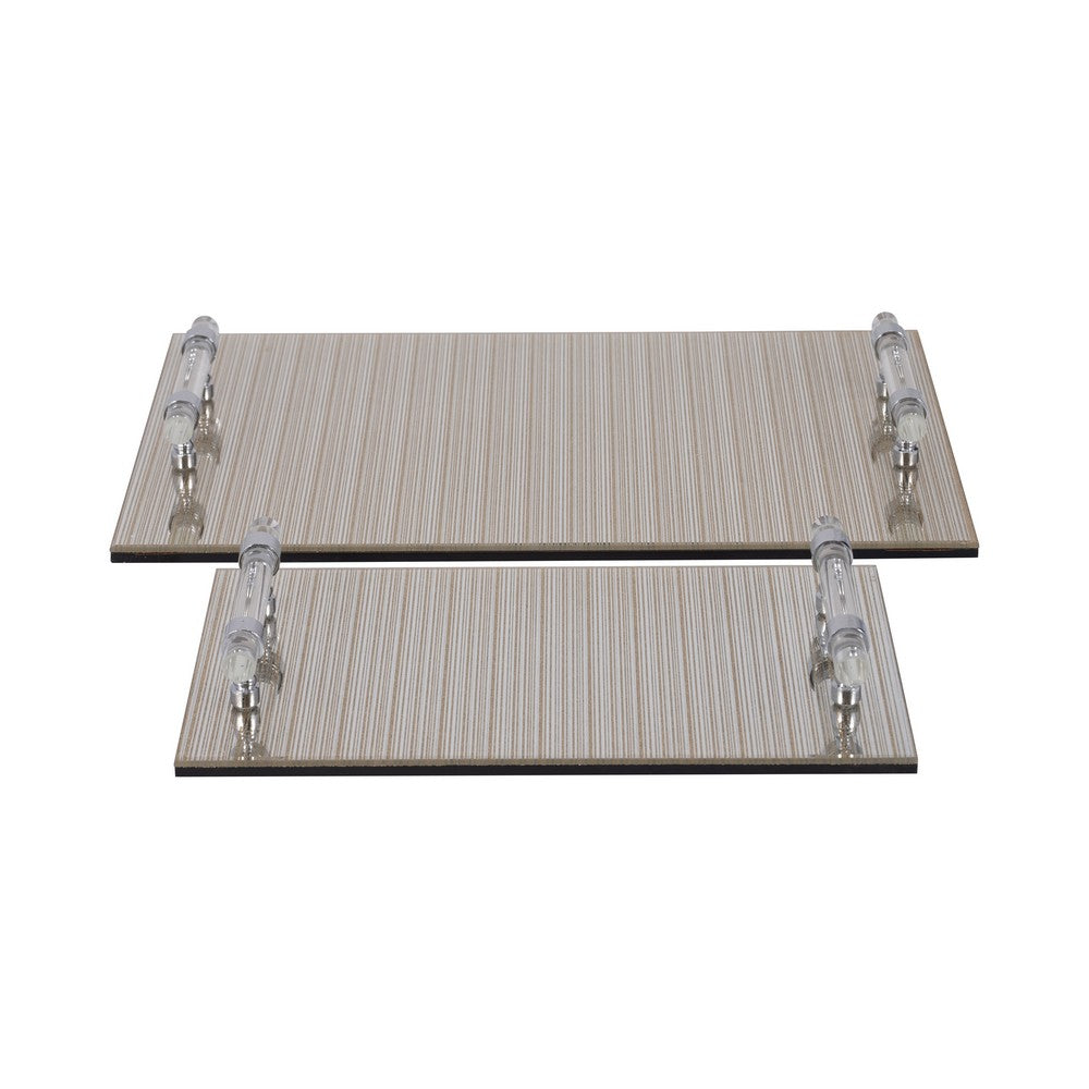 Sparkling Accent Server Tray Set of 2 | Clear Glass Handles | Metallic Gold