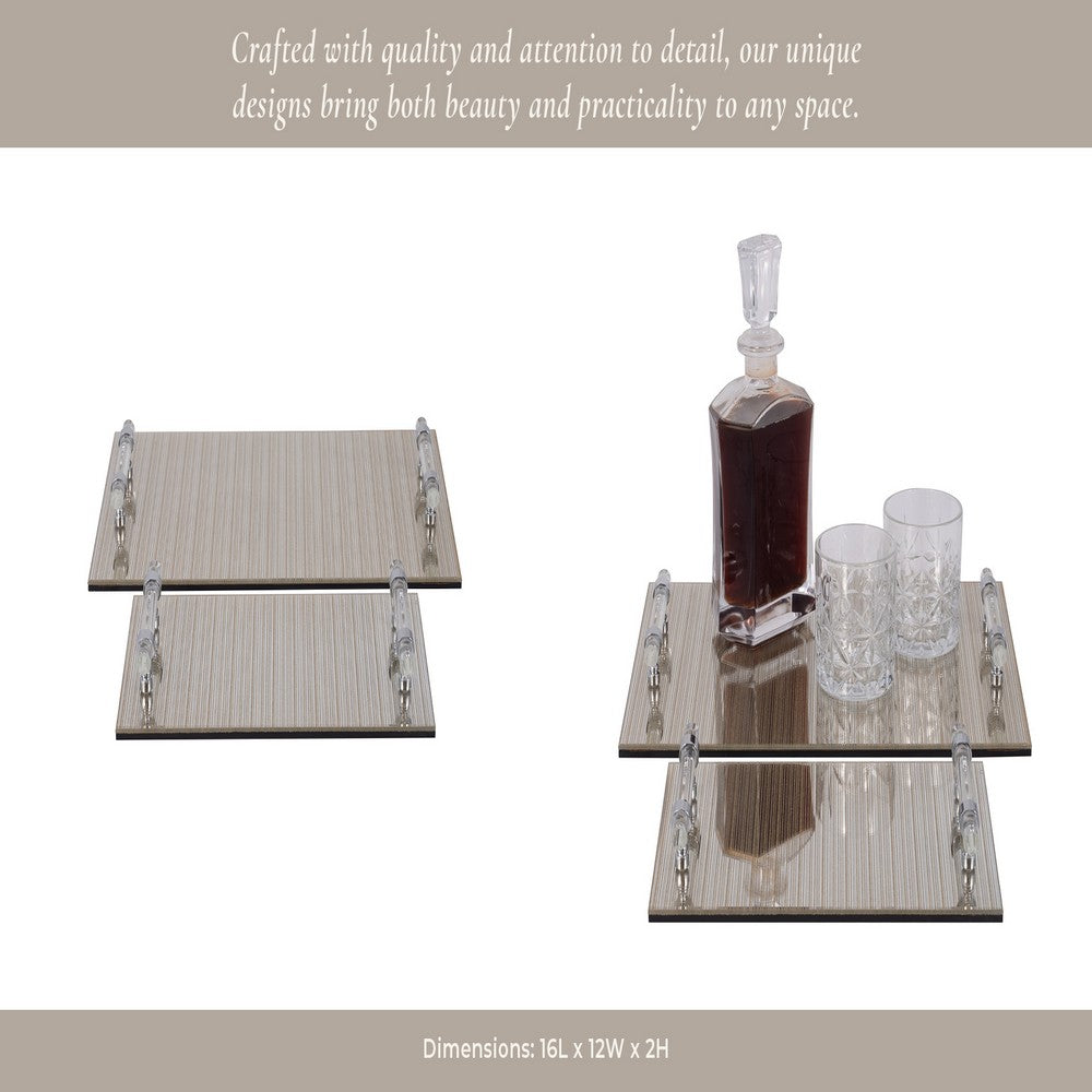 Sparkling Accent Server Tray Set of 2 | Clear Glass Handles | Metallic Gold