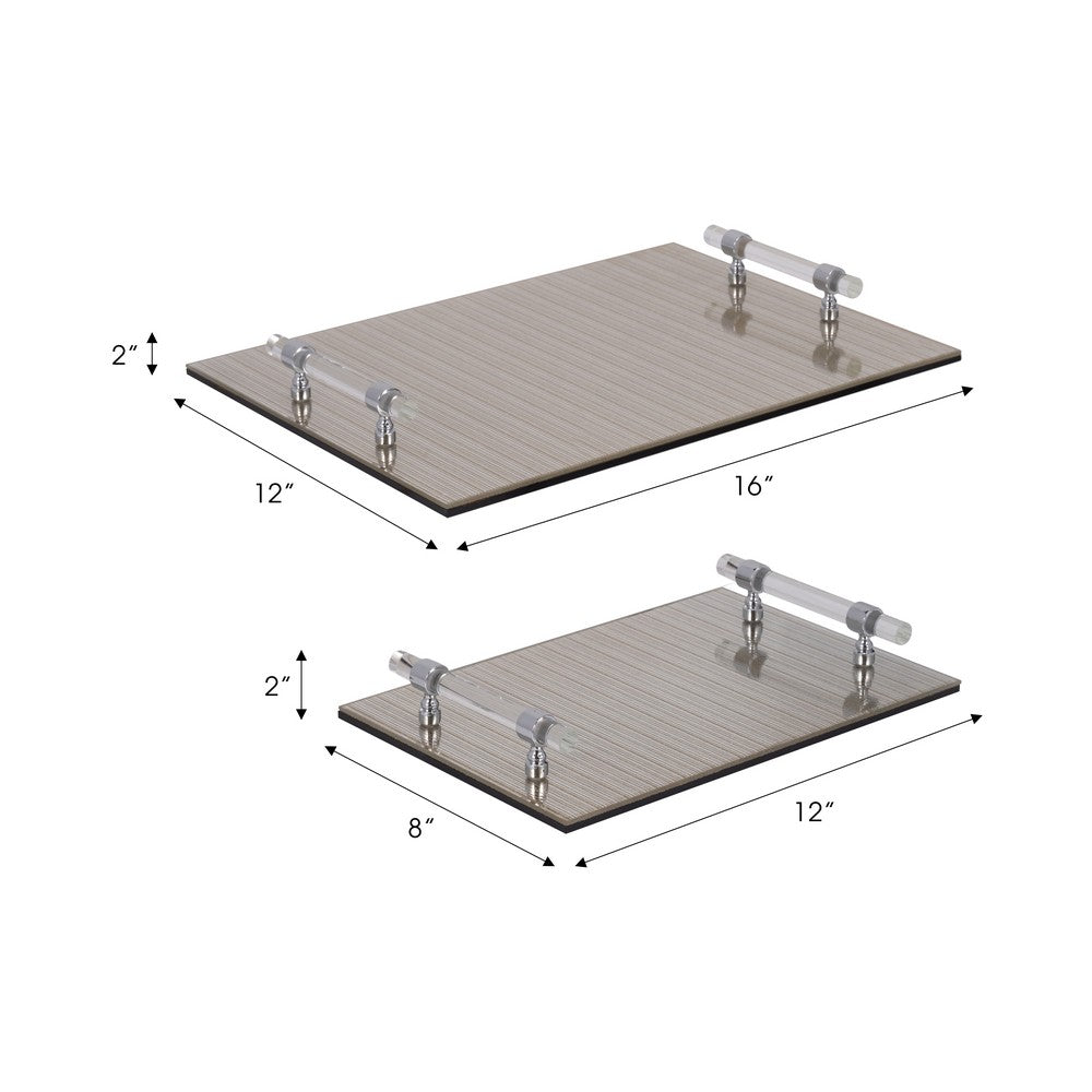 Sparkling Accent Server Tray Set of 2 | Clear Glass Handles | Metallic Gold