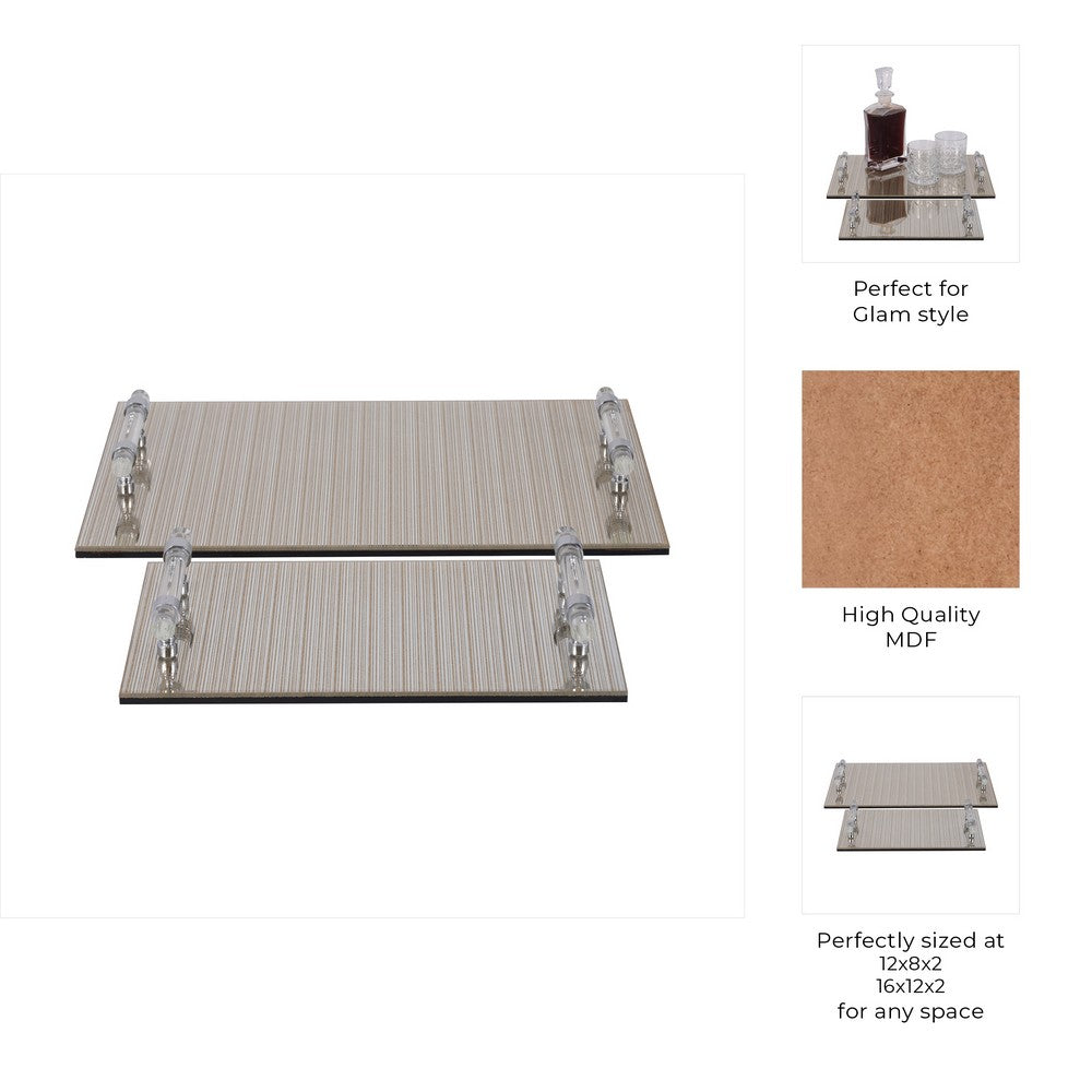 Sparkling Accent Server Tray Set of 2 | Clear Glass Handles | Metallic Gold