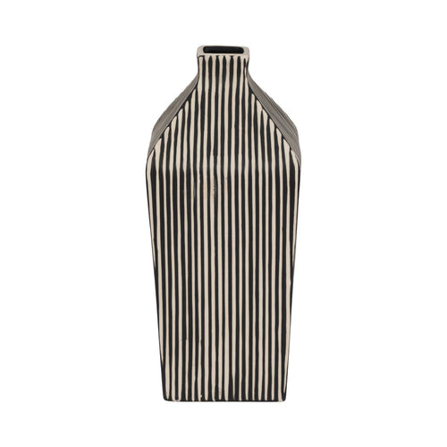 Decorative Vase | 11" Vertical Striped Ceramic | Classic Black & White