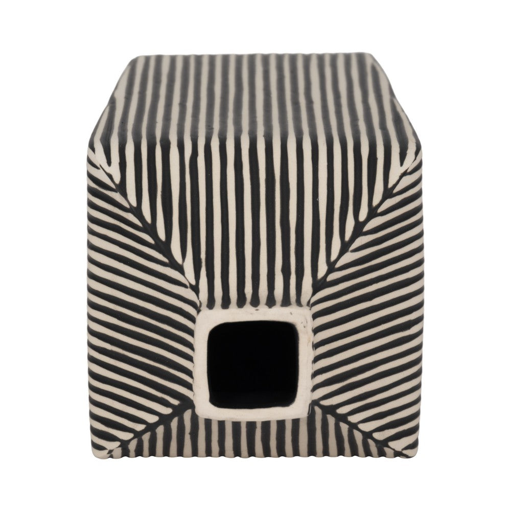 Decorative Vase | 11" Vertical Striped Ceramic | Classic Black & White
