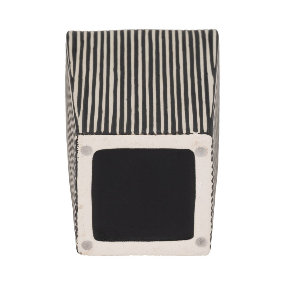 Decorative Vase | 11" Vertical Striped Ceramic | Classic Black & White