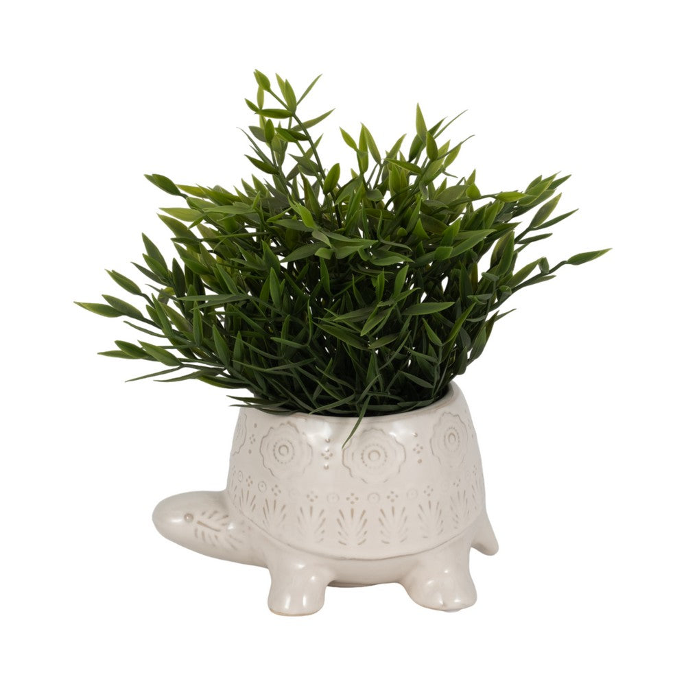 Decorative Turtle Accent Planter | Stylish 7" White Glazed Ceramic