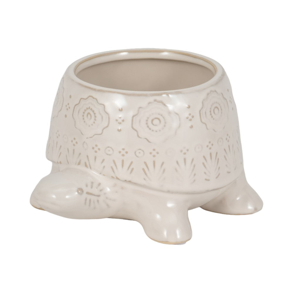 Decorative Turtle Accent Planter | Stylish 7" White Glazed Ceramic