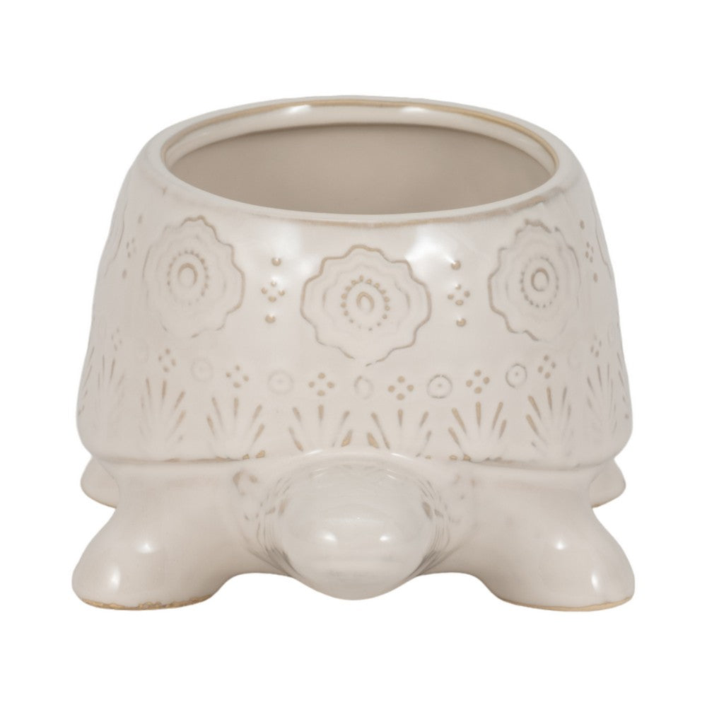 Decorative Turtle Accent Planter | Stylish 7" White Glazed Ceramic