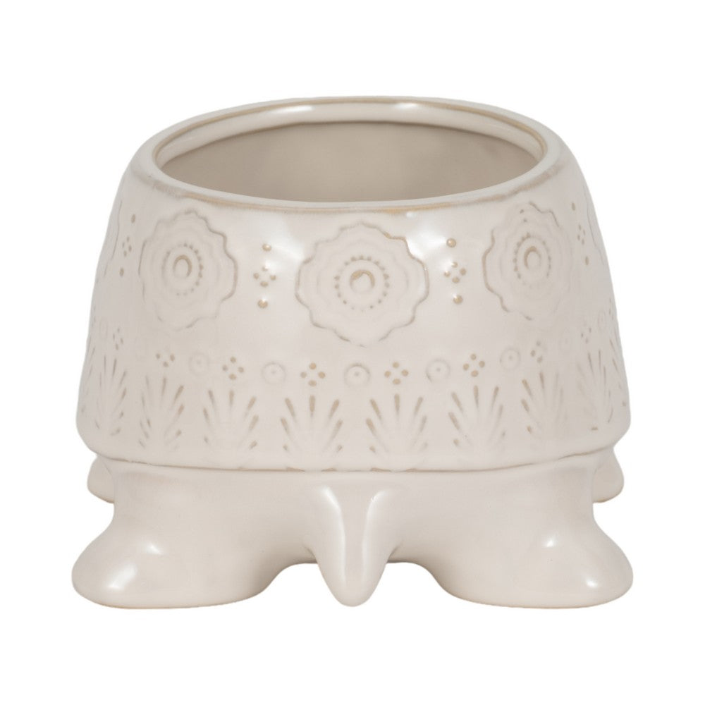 Decorative Turtle Accent Planter | Stylish 7" White Glazed Ceramic