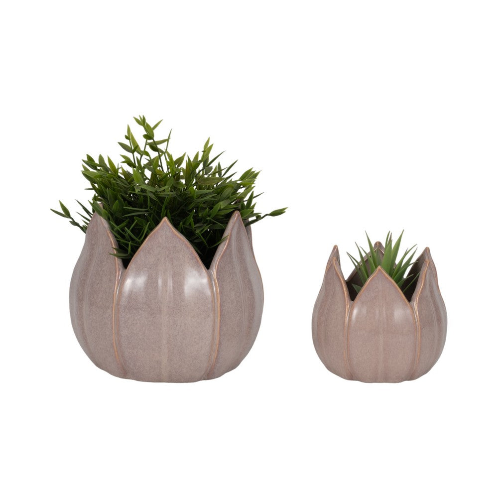 Lexy Outdoor Petal Flower Planter Set of 2 | Purple Stoneware Ceramic