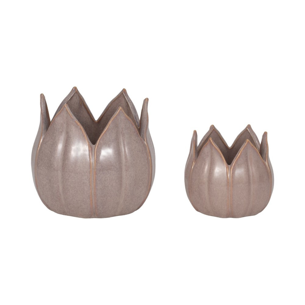 Lexy Outdoor Petal Flower Planter Set of 2 | Purple Stoneware Ceramic