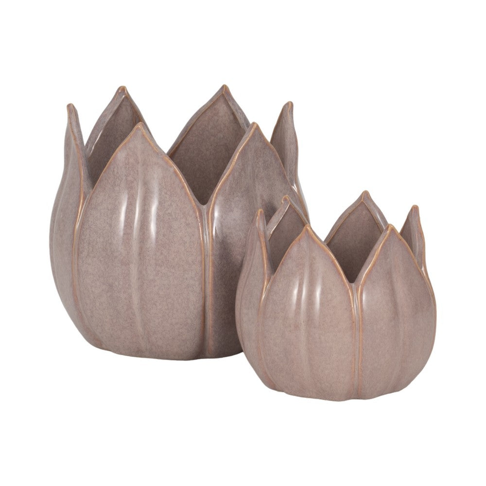 Lexy Outdoor Petal Flower Planter Set of 2 | Purple Stoneware Ceramic