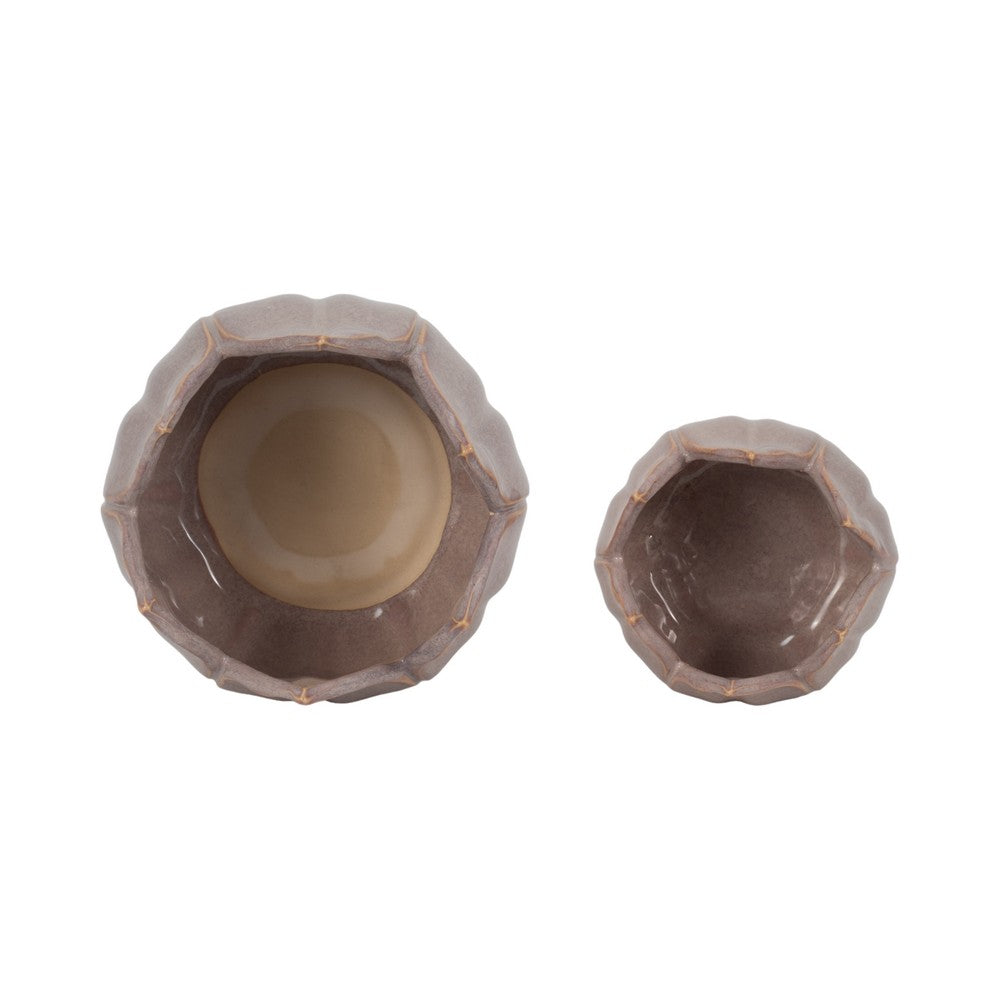Lexy Outdoor Petal Flower Planter Set of 2 | Purple Stoneware Ceramic