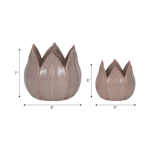 Lexy Outdoor Petal Flower Planter Set of 2 | Purple Stoneware Ceramic
