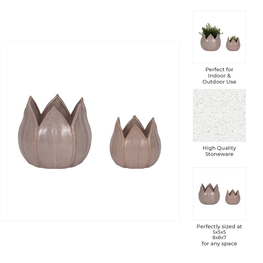 Lexy Outdoor Petal Flower Planter Set of 2 | Purple Stoneware Ceramic