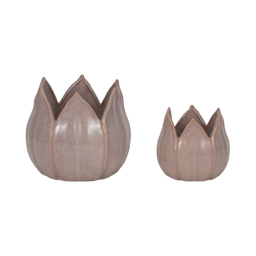 Lexy Outdoor Petal Flower Planter Set of 2 | Purple Stoneware Ceramic