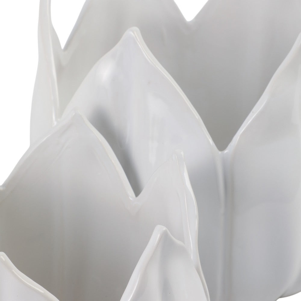 Lexy Decorative Flower Petal Planter Pot Set of 2 | White Stoneware Ceramic