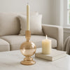 Bela Taper Candle Holder | Bubble Shape Pedestal Base | Gold Luster Glass