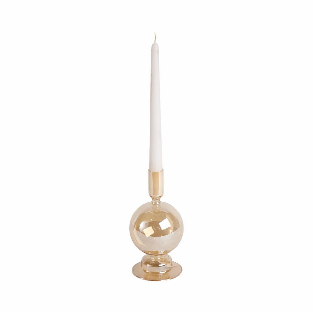 Bela Taper Candle Holder | Bubble Shape Pedestal Base | Gold Luster Glass