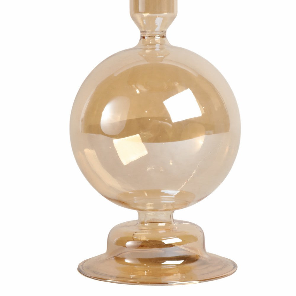 Bela Taper Candle Holder | Bubble Shape Pedestal Base | Gold Luster Glass