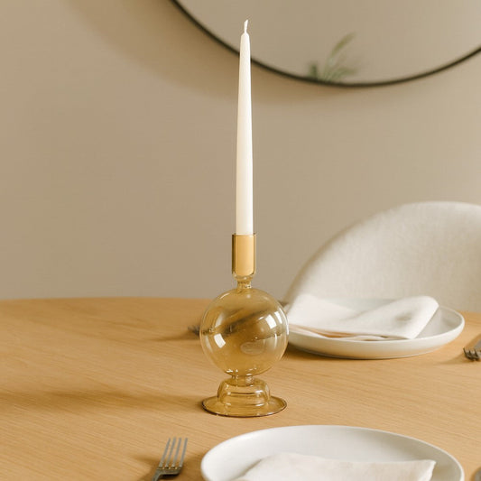 Bela Taper Candle Holder | Bubble Shape Pedestal Base | Gold Luster Glass