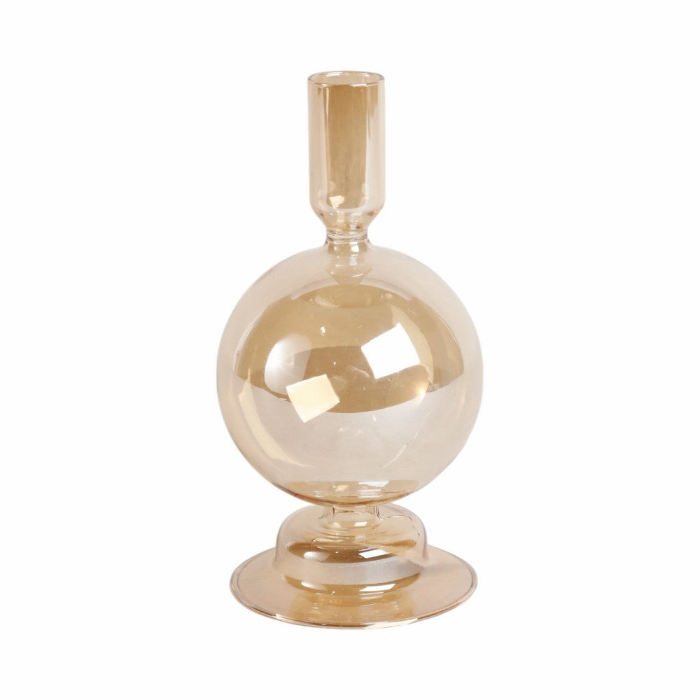 Bela Taper Candle Holder | Bubble Shape Pedestal Base | Gold Luster Glass