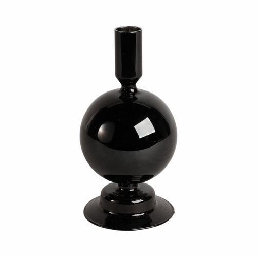 Yves Decorative Bubble Candle Holder | Tapered Design | Black Glass 7"