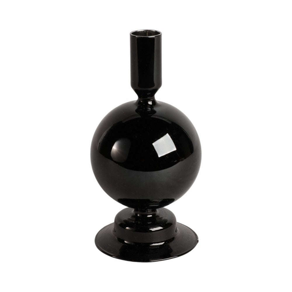 Yves Decorative Bubble Candle Holder | Tapered Design | Black Glass 7"