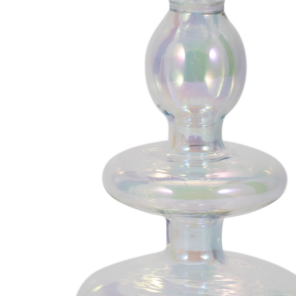 11" Vintage Glass Tapered Candle Holder w Iridescent Clear Luster