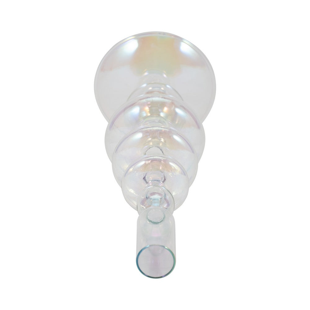 11" Vintage Glass Tapered Candle Holder w Iridescent Clear Luster
