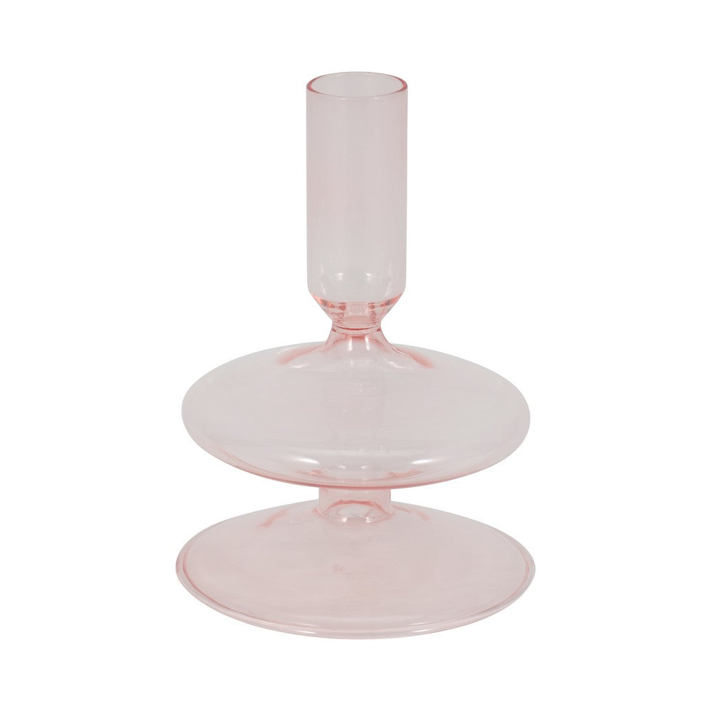 Vintage Taper Candle Holder | 5" | Pastel Pink Rounded Bubble Glass