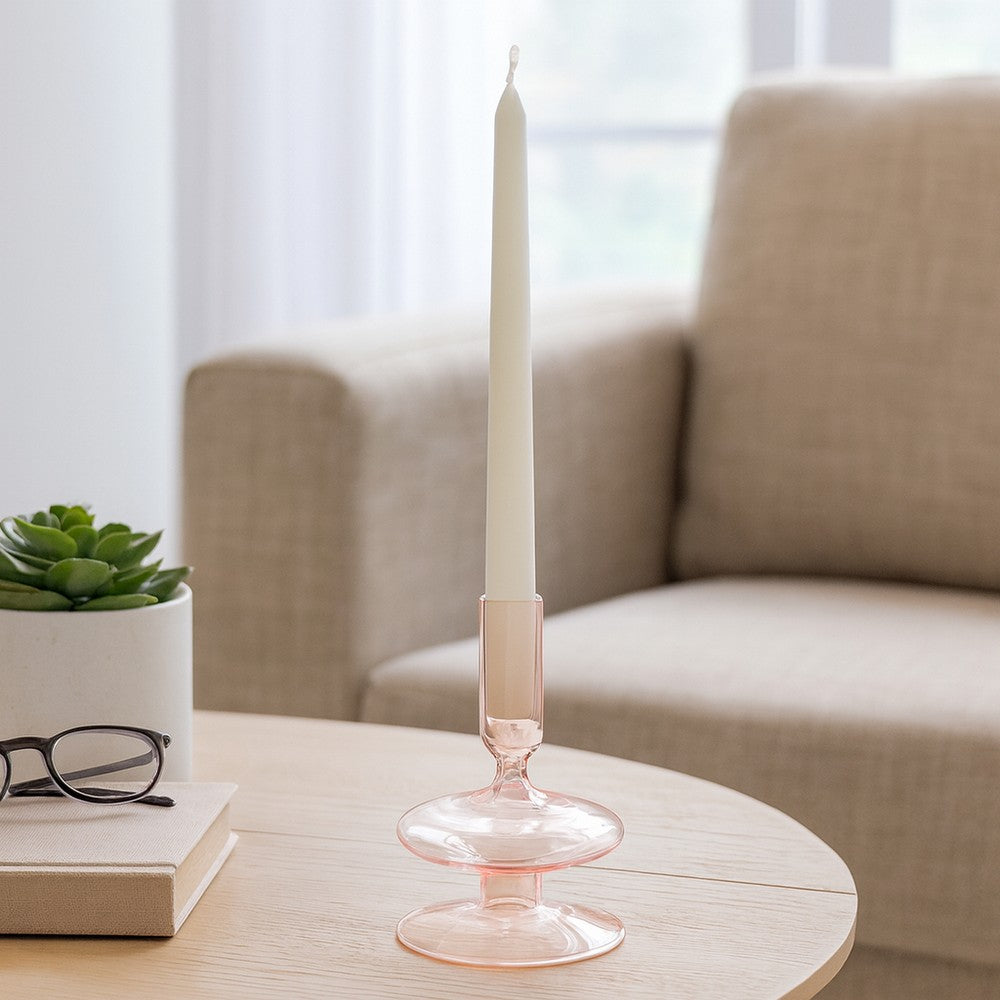 Vintage Taper Candle Holder | 5" | Pastel Pink Rounded Bubble Glass