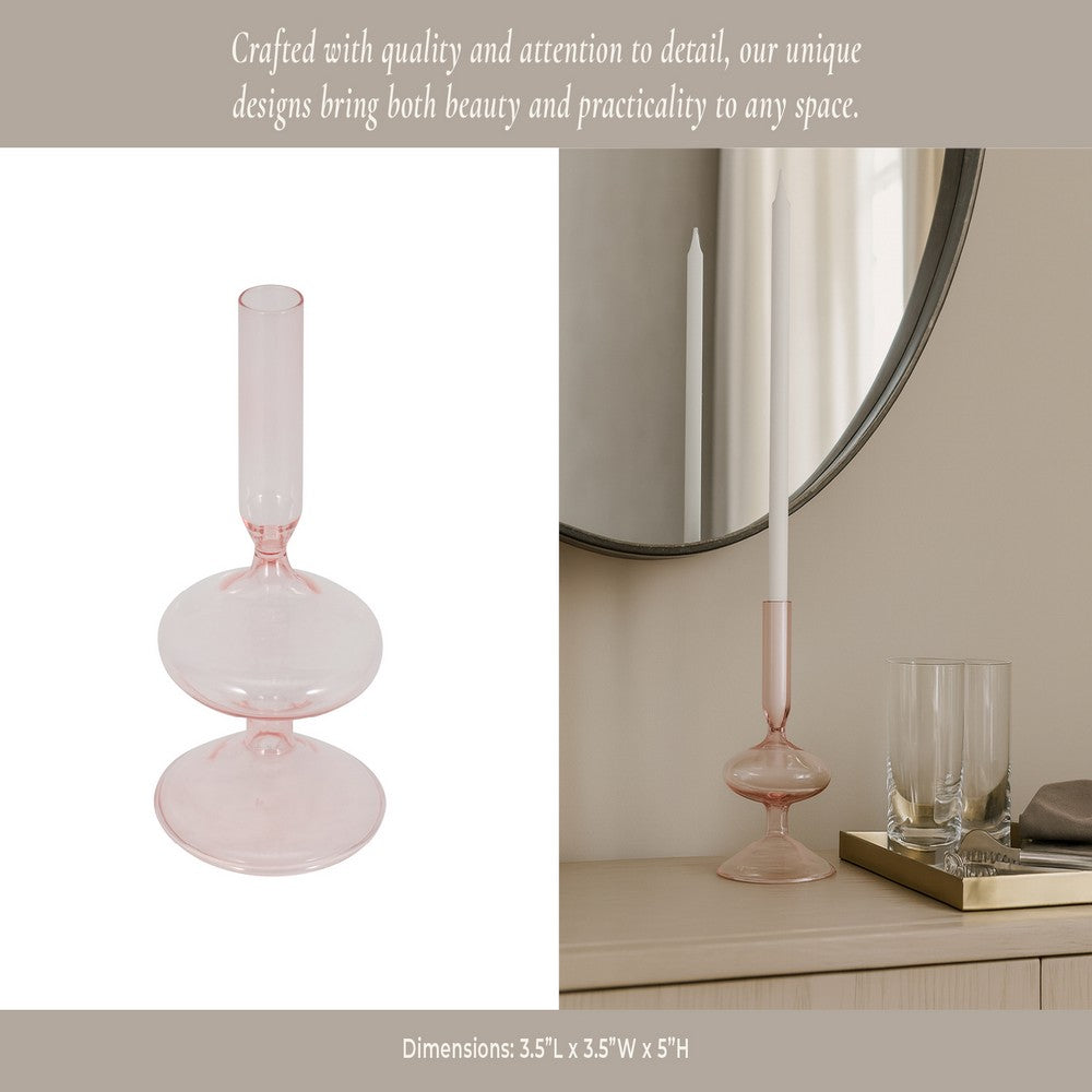 Vintage Taper Candle Holder | 5" | Pastel Pink Rounded Bubble Glass