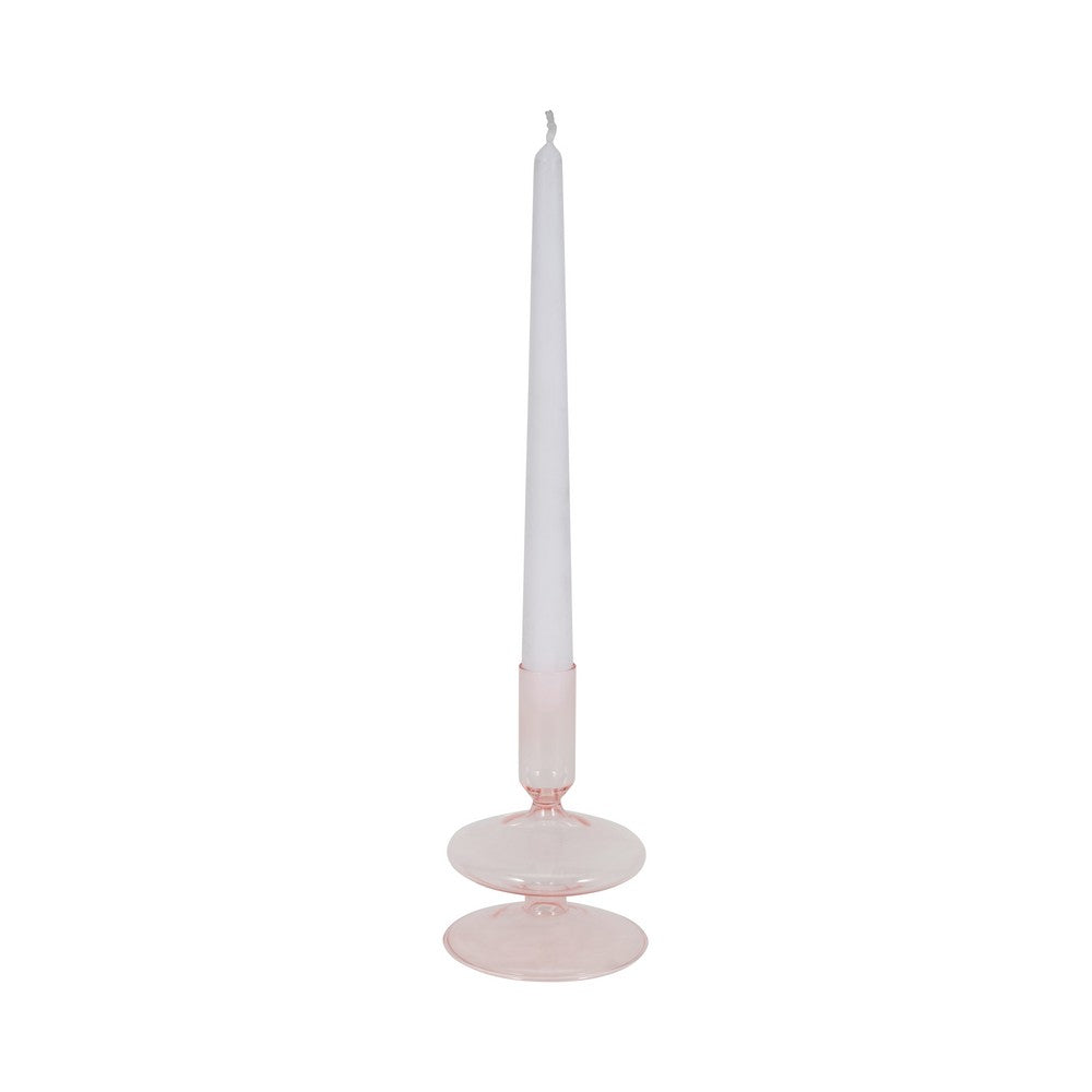 Vintage Taper Candle Holder | 5" | Pastel Pink Rounded Bubble Glass