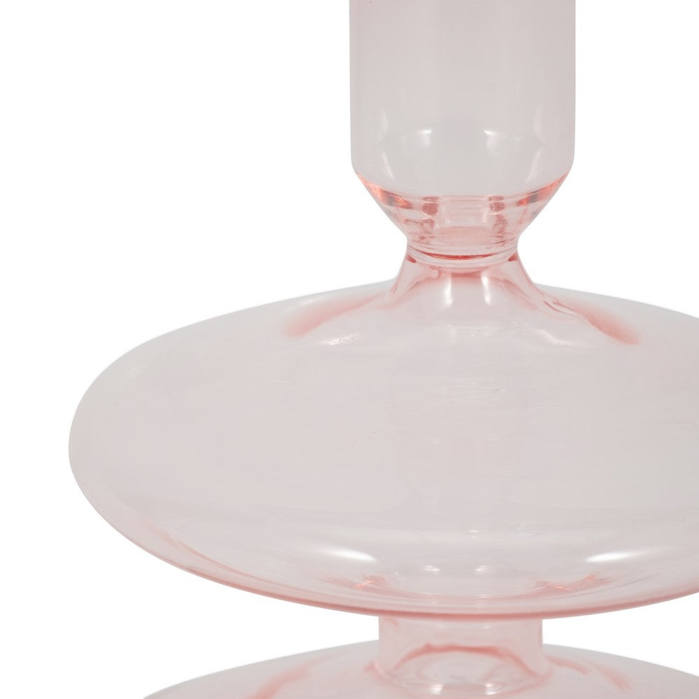 Vintage Taper Candle Holder | 5" | Pastel Pink Rounded Bubble Glass
