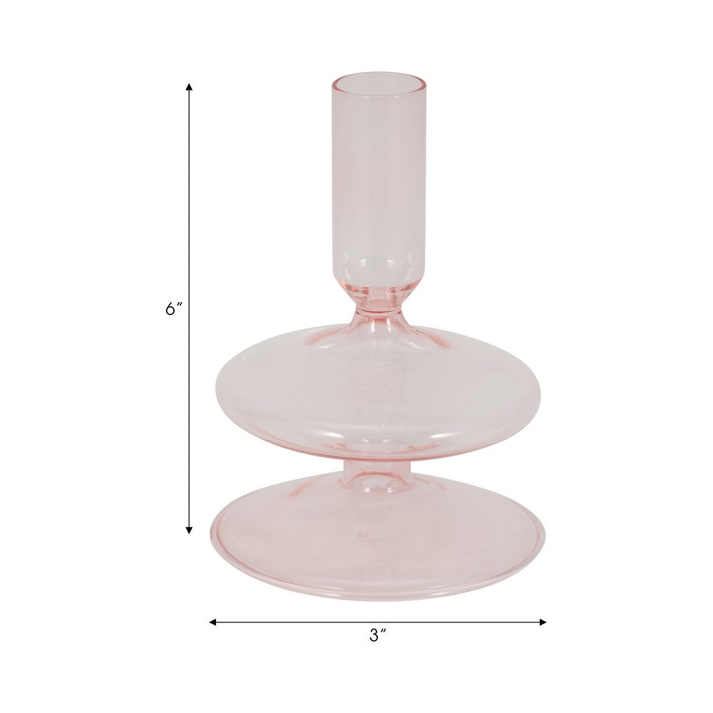 Vintage Taper Candle Holder | 5" | Pastel Pink Rounded Bubble Glass