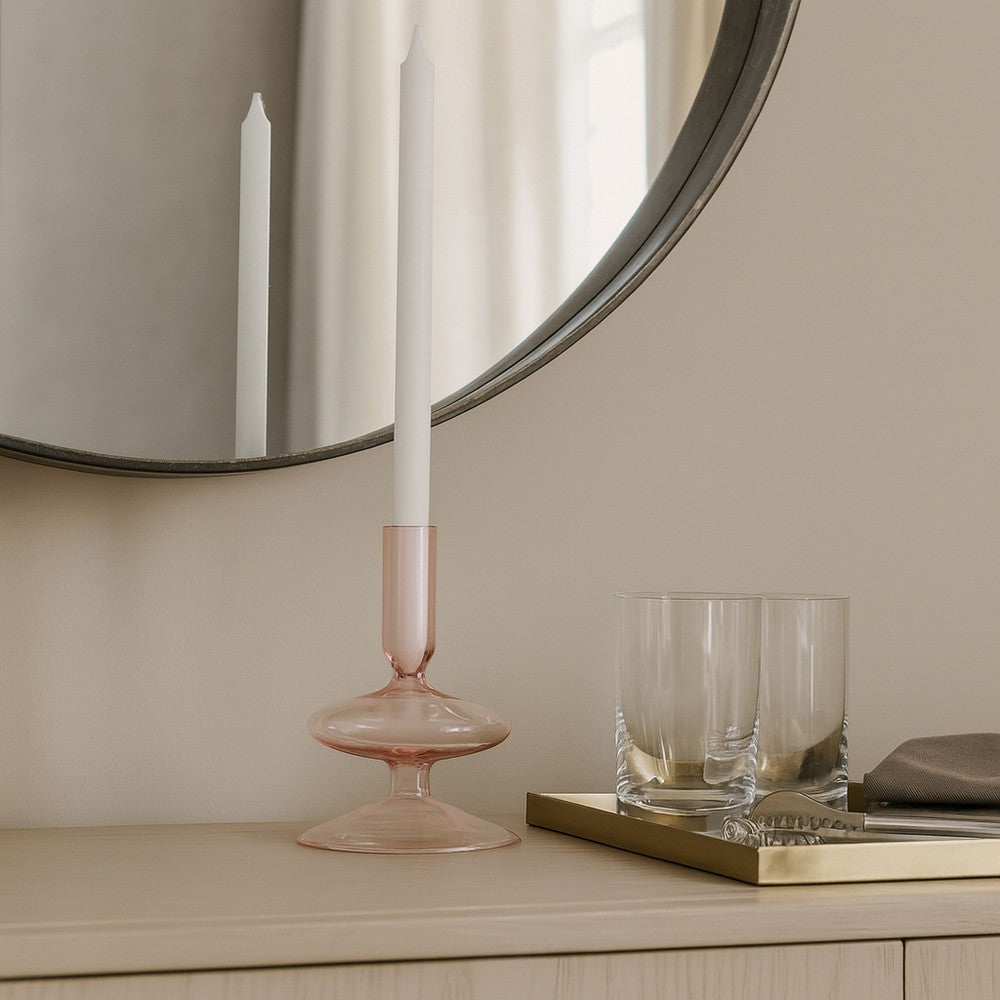 Vintage Taper Candle Holder | 5" | Pastel Pink Rounded Bubble Glass