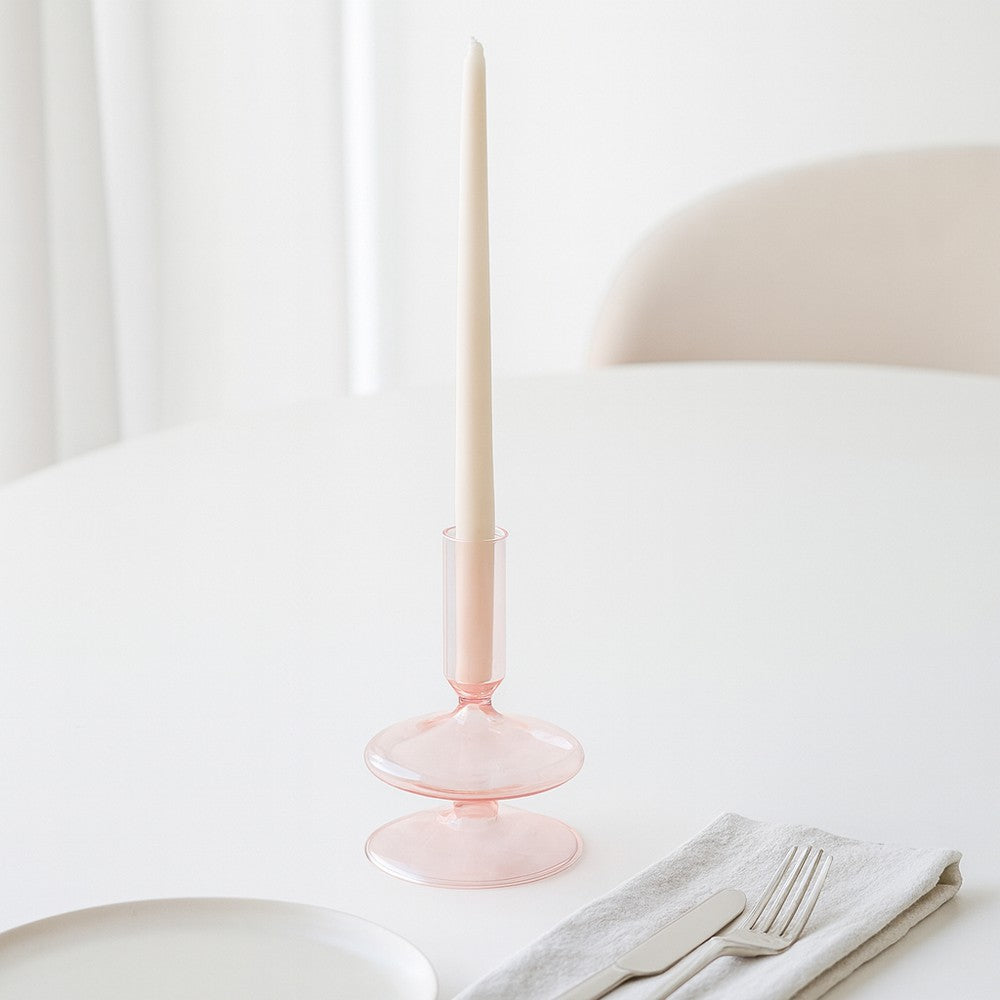 Vintage Taper Candle Holder | 5" | Pastel Pink Rounded Bubble Glass