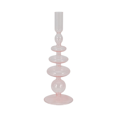 Dynamic Decorative Turned Tapered Candle Holder | 11" Light Pink Glass