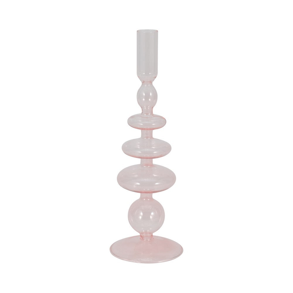 Dynamic Decorative Turned Tapered Candle Holder | 11" Light Pink Glass