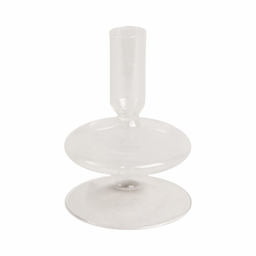 Vintage Tapered Design Candle Holder | Wide Flat Base | 5" Clear Glass